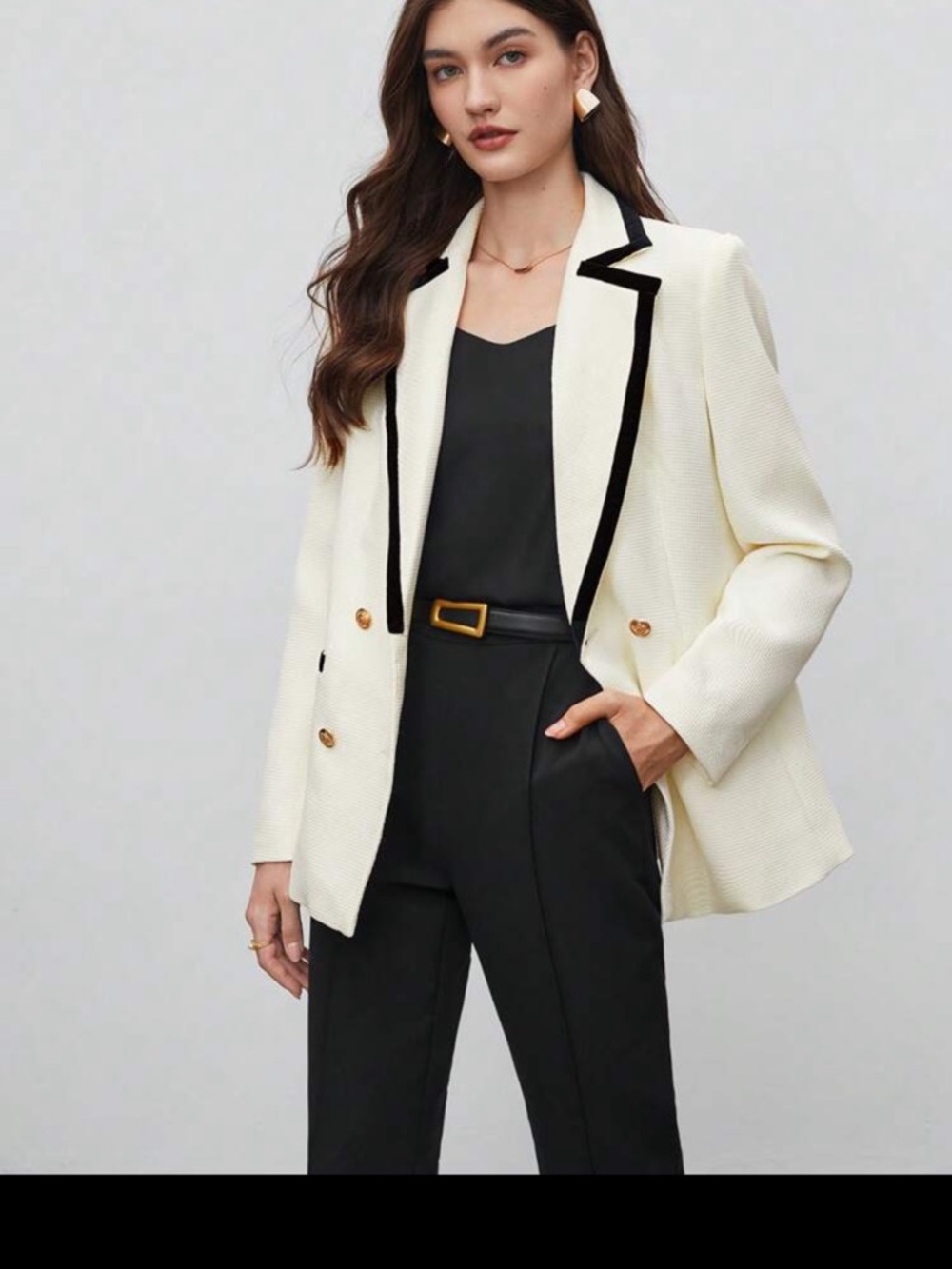 Cream Blazer with Black Trim - Picture 2 of 4